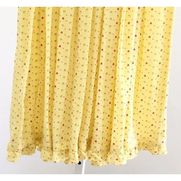 Vtg Escada Yellow Ditsy Floral Pleated Ruffle Hem Peasant Skirt Size 42 / S ? - Picture 3 of 9